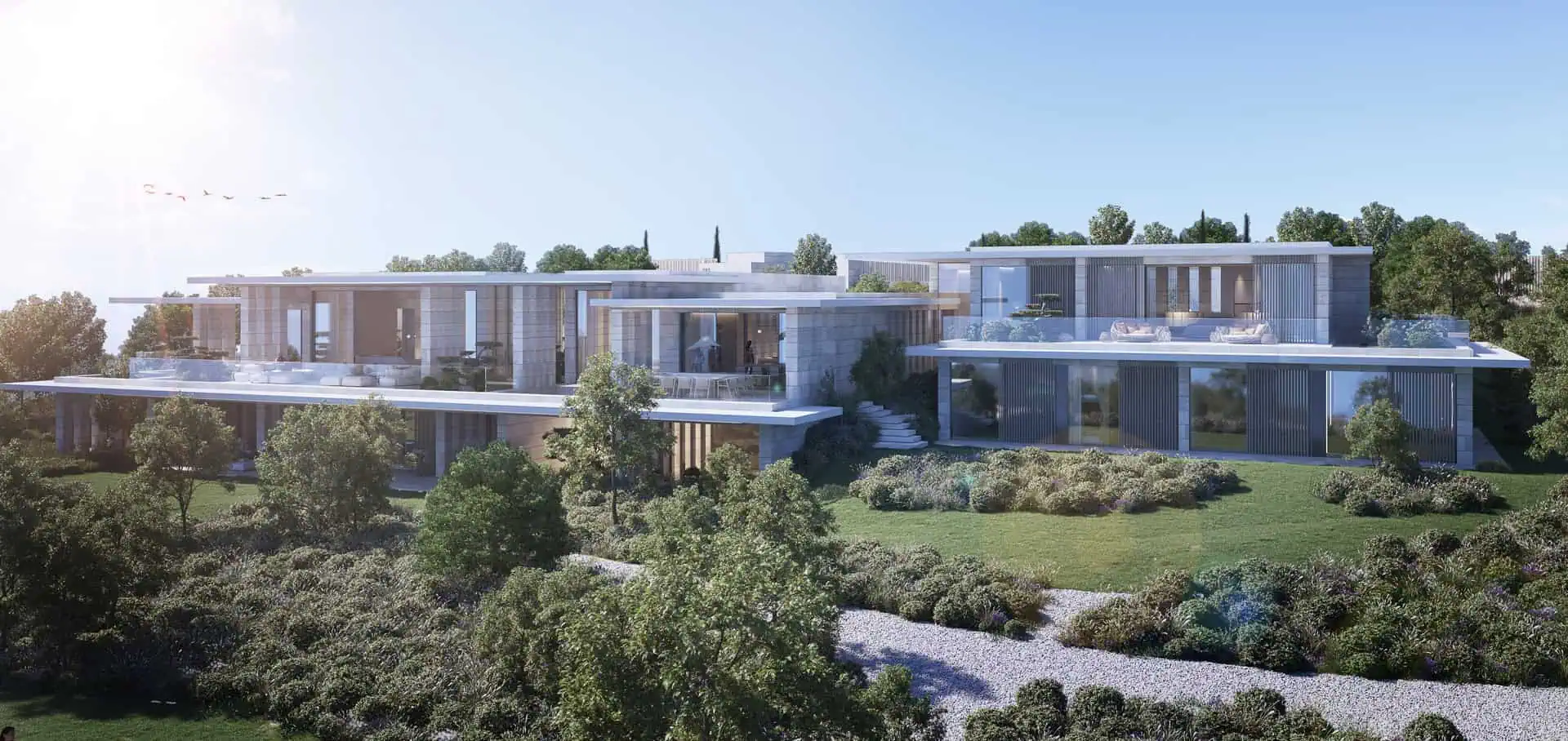 seven gardens is a Modern luxury villa in La Moraleja designed by ARK Architects, surrounded by landscaped gardens and contemporary architecture.