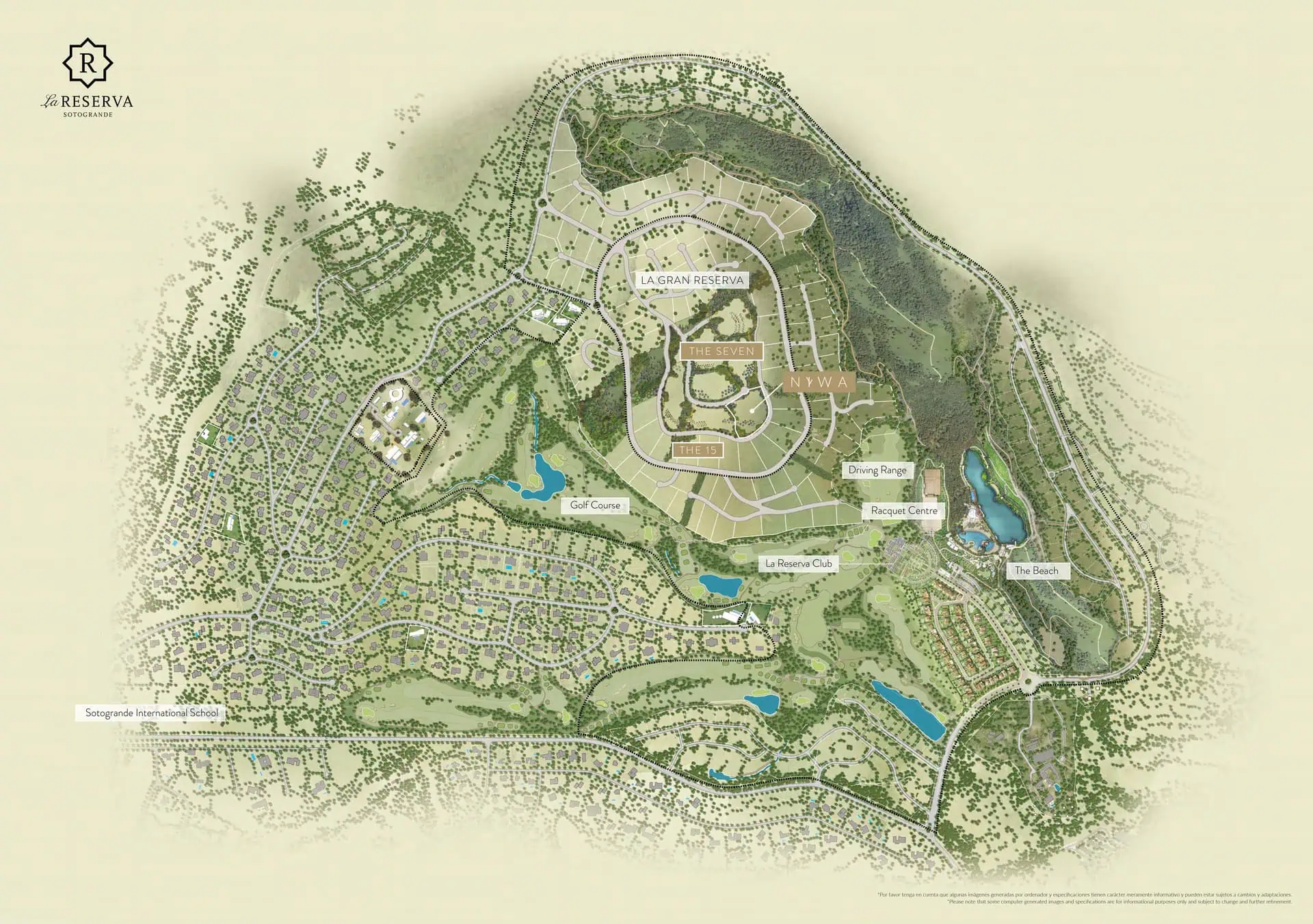 Detailed plot map of The Seven at La Reserva Sotogrande, showing NIWA villa’s prime location, other exclusive plots, and proximity to amenities