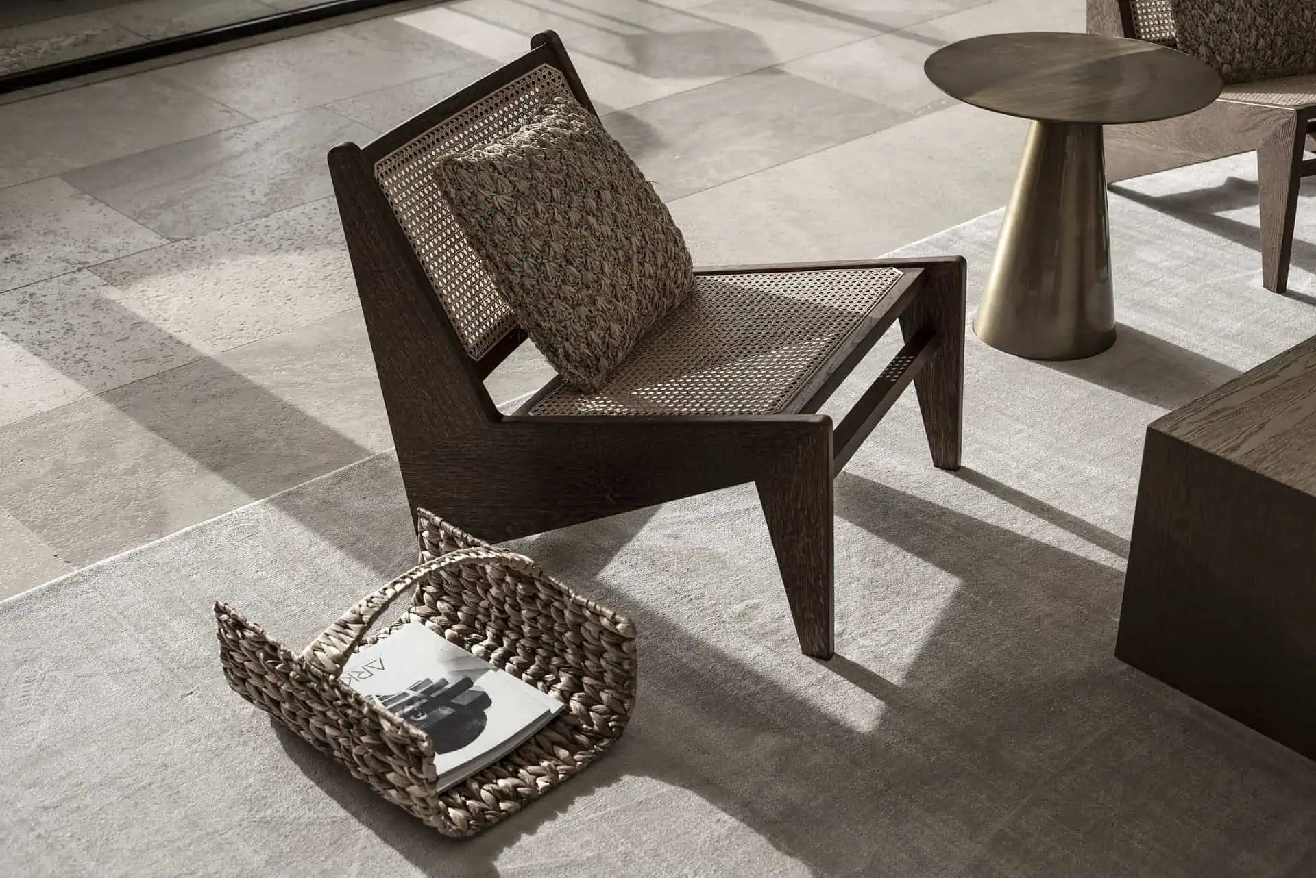 cozy seating vignette showcasing natural textures in a modern luxury interior designed by manuel ruiz moriche ark architects
